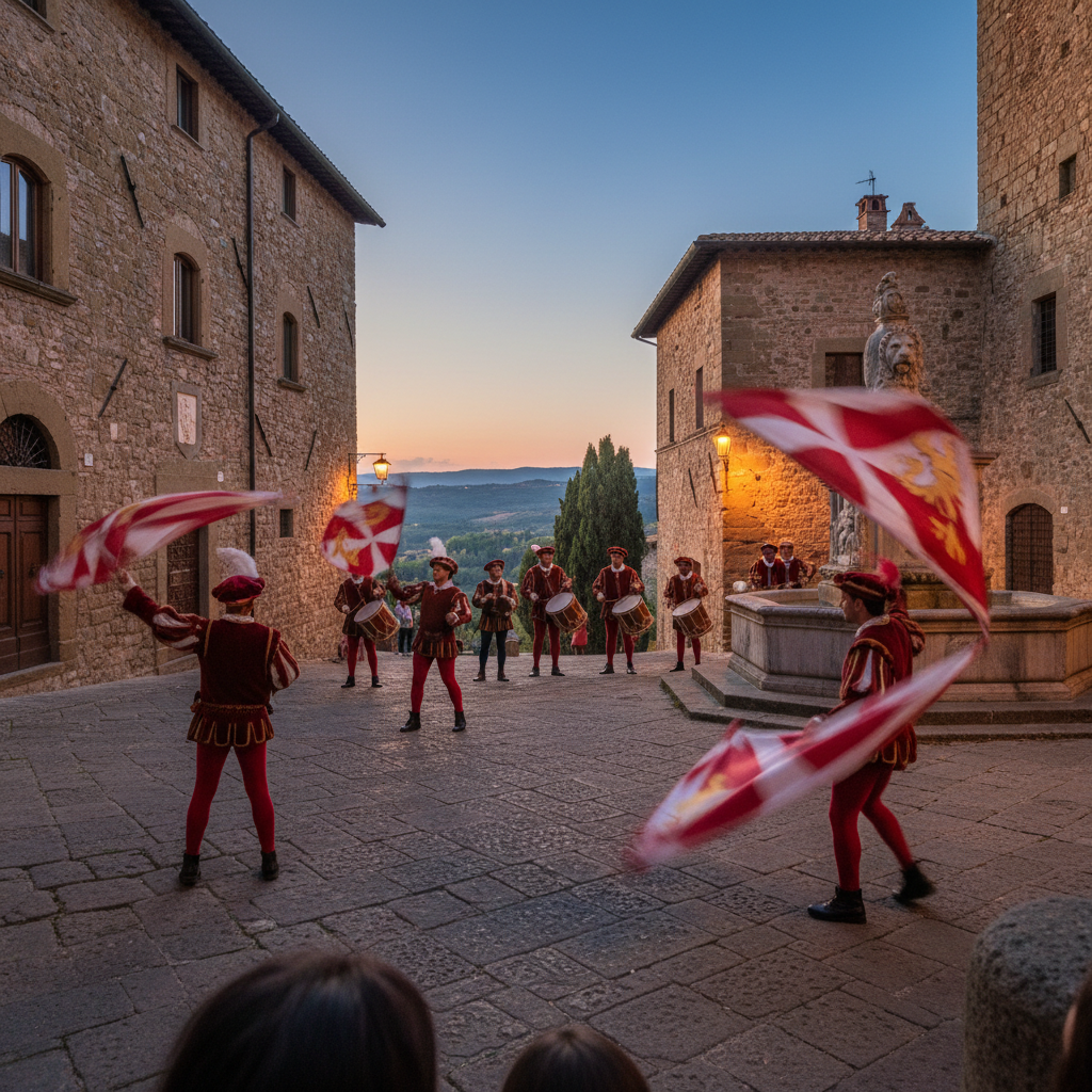 Immagine di copertina per «Esibizione del Gruppo storico Sbandieratori e Musici della Nobile Contrada Trinità» a Soriano nel Cimino — Tuscia viterbese